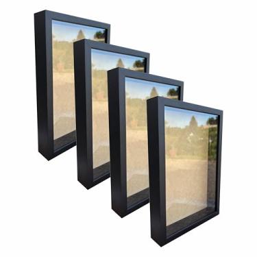 Imagem de Kit 4 Molduras Caixa Alta Revestida Com Vidro Expositora Bordados Quadros Quilling Scrapbook - 10x10-1,5X4,5 Cor:Preto
