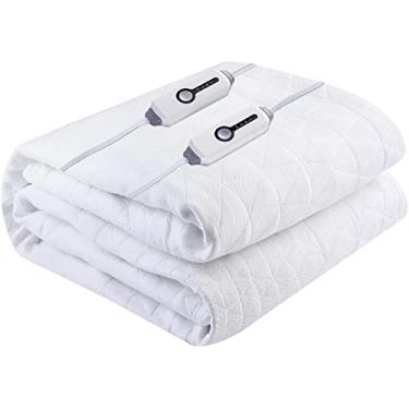 Imagem de Almofada de colchão elétrica tamanho queen 152 x 203 cm controle duplo, capa de colchão elétrica cobertor aquecedor de cama com bolso profundo elástico completo cabe até 53 cm, 4 níveis de aquecimento e desligamento automático, lavável