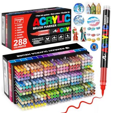 Imagem de Marcadores de tinta acrílica de 288 cores, ponta de pincel macio, canetas de tinta à base de água com sistema de controle automático de tinta, inodoro, impermeável, secagem rápida, resistente à luz
