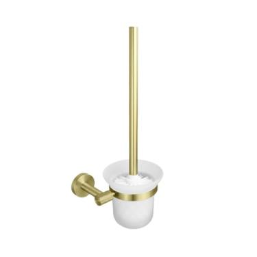 Imagem de Suporte de toalha de parede em aço inoxidável dourado escovado, suporte para papel higiênico, gancho para roupão, porta-copos, escova de vaso sanitário, acessórios para banheiro