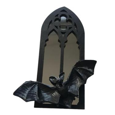 Imagem de Ｂｅｓｇａ Espelho de Parede em Arco Gótico, Decoração de Parede de Madeira Assustadora, Espelho Decorativo Vintage para Festa, Escritório, Janela, Casa, Sala de, 1 Morcego, Tamanho real