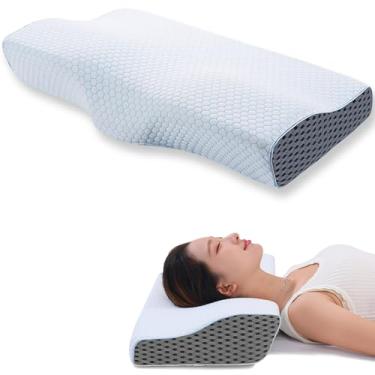 Imagem de Travesseiro Cervical, Travesseiro Ortopédico com Espuma Viscoelástica - Alívio de Dor no Pescoço, Design Anatômico com Apoio Lateral, Ideal para Dormir de Lado, Hipoalergênico