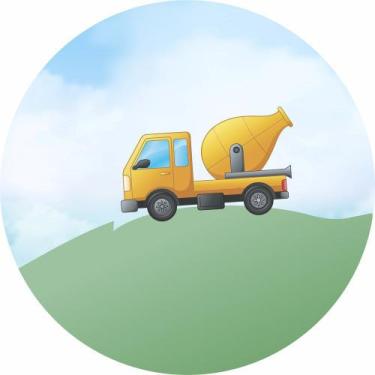 Imagem de Painel de Tecido Sublimado Redondo Construção Caminhão Betoneira C/ El