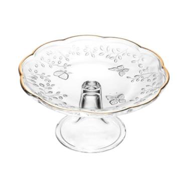 Imagem de Prato Com Pé De Vidro Fio De Ouro 19cm Ou 27cm Decoração Bolo Torta Doce Sobremesa Fruta (27cm)