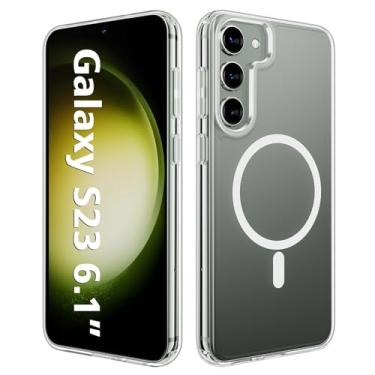 Imagem de ANNGELAS Capa para Samsung Galaxy S23 Mag-Safe, capa protetora fina à prova de choque com magnético, parte traseira rígida fosca de silicone macio TPU capa de telefone compatível com Galaxy S23 de 6,1
