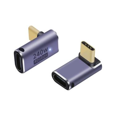 Imagem de Adaptador USB C 90 graus, ângulo reto, adaptador USB C fêmea para fêmea 240W PD, 40Gbps e vídeo 8K] suporta cabo Thunderbolt 4/3 para laptops, tablets e telefones (2 pacotes) (adaptador tipo C de
