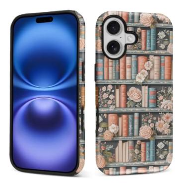 Imagem de DAIZAG Capa para iPhone GGG, design misto de 2 camadas, à prova de choque, TPU macio, proteção dupla para iPhone GGG-Flower Bookshelf