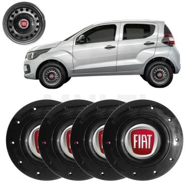 Imagem de Kit 4X Calota Centro Roda Aro 14 Fiat Mobi 2017 A 2022 Preto