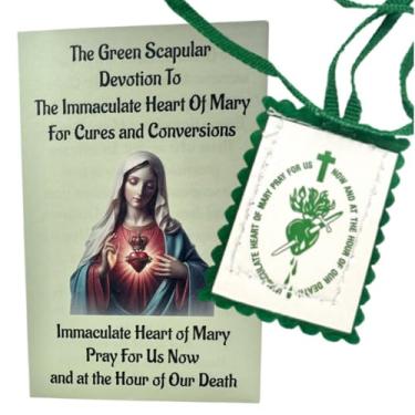 Imagem de Westmon Works Conjunto escapulário verde de feltro com cartão de explicação, conjunto devocional católico feito nos EUA