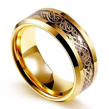 Imagem de ringcolor Anel masculino de aço de titânio banhado a ouro amarelo de 8 mm, 10, Strass, Zircônia cúbica
