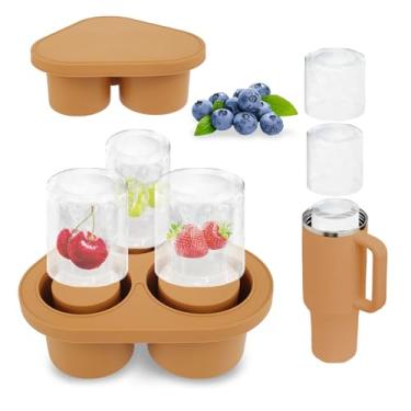 Imagem de 2 bandejas de cubos de gelo para xícaras, moldes de silicone para cubos de gelo com tampa, máquina de cubos de gelo cilíndricos para copos de 590 a 1,134 g, bandejas de gelo para freezer e coquetel de