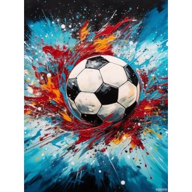 Imagem de YEEIFFD Bola de futebol DIY 5D Diamond Art Painting by Number Kits para adultos pintura com broca completa diamante redondo gemas pintura arte artesanato para decoração de parede de casa 30,5 x 40,6
