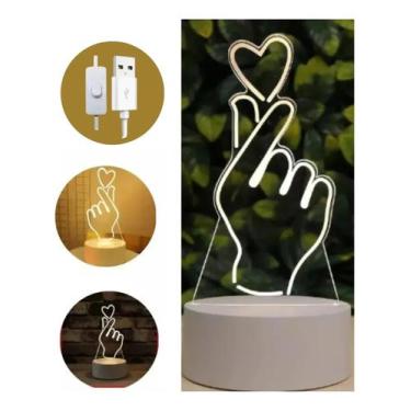 Imagem de Luminária Luxo Lousa De Mesa Abajur 3D Desenho Mão Coração Iluminação 