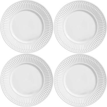 Imagem de KIT C/4 Pratos Sobremesa de Cerâmica Roma Branco 20,5cm - Porto Brasil