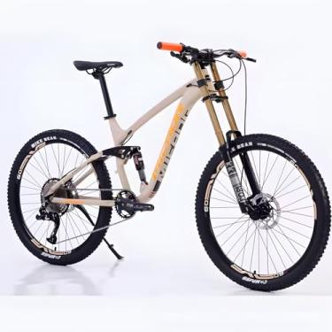 Imagem de Bicicleta MTB Downhill Alta Performance Freios Disco Suspensão Quadro 17'' Alumínio Aro 27.5 Trilha (Bege)