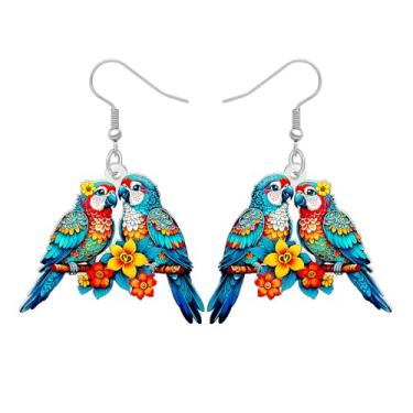 Imagem de DALANE Brincos pendentes de papagaio tropical havaiano colorido acrílico arara com design de flores, joias para amantes de pássaros, pingentes femininos, Medium, Acrílico Aço inoxidável, Sem pedra