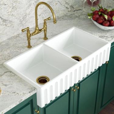 Imagem de Cuba Cozinha Farm Sink Dupla Romana 87 Cm - Branco