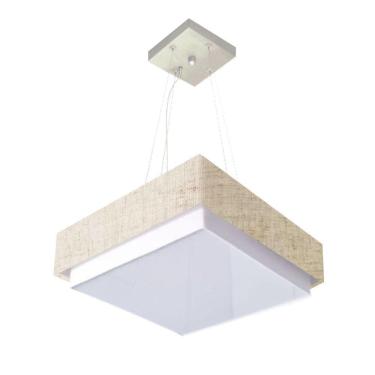 Imagem de Lustre Para Sala De Jantar Vivare Md-4403 Cúpula Em Tecido 45x45cm Rustico-bege 127/220v