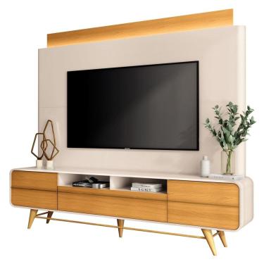 Imagem de Estante Painel Para TV 85 Pol 220cm Nobre Off White/Cinamomo - HB Móveis
