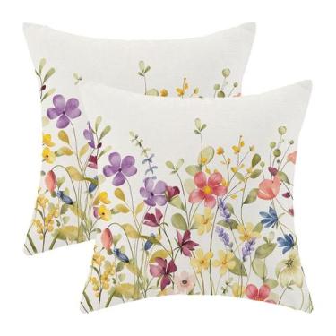 Imagem de Capas de almofada AEIOAE Spring 60x60cm Conjunto de 2 flores coloridas
