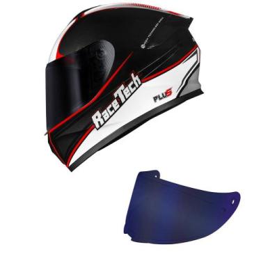 Imagem de Capacete Race Tech Hit Plus Preto Branco e vermelho Mais Viseira Azul,