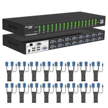 Imagem de MT-VIKI Switch Ip Kvm 16 Portas, Console Kvm de Montagem Em Rack Sobre Ip, 1 Acesso Local e Remoto, Tecla de Atalho de Suporte e Osd, Incluídos 16 Cabos Vga Kvm