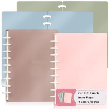 Imagem de Conjunto de 4 capas de caderno de tamanho clássico de plástico com 9 discos, pacote com 9 discos para refis de disco de 19 x 23 cm, capa planejadora de disco com 9 furos, acessórios de sistema de