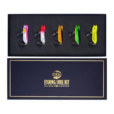 Imagem de Conjunto de iscas de pesca presentes para pescador, kit de equipamento de pesca de água doce e salgada com robalo, truta, salmão, walleye, lúcio, almísquei, barata, poleiro, robalo (5H)