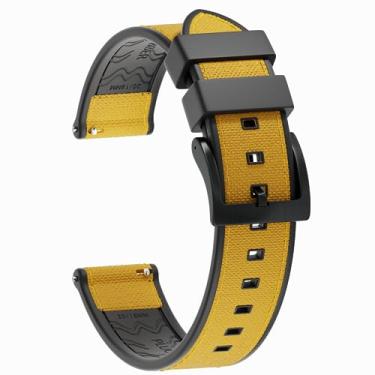 Imagem de JWNSPA FKM/FPM Pulseira de relógio híbrida de borracha e nylon impermeável - 20 mm 22 mm de substituição de liberação rápida - pulseira de fivela prata/preto/ouro rosa/ouro para homens e mulheres (20