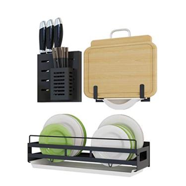 Imagem de P9IDEDFH Rack de armazenamento de cozinha rack de drenagem de aço inoxidável sem perfuração tábua de corte preta prateleira de armazenamento prateleira de armazenamento de cozinha prateleira de