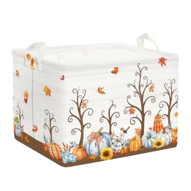 Imagem de Clastyle Cesta de armazenamento infantil de colheita de outono, folha de bordo, Dia de Ação de Graças, outono, meninos, meninas, caixa de brinquedos dobrável, organizador de roupas para quarto, árvore