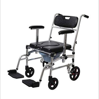 Imagem de Cadeira de chuveiro, assento sanitário para idosos com rodas pode ser empurrado bancos hemiplegia reabilitação cadeira de vaso sanitário dobrável AAlloy pequena cadeira de rodas