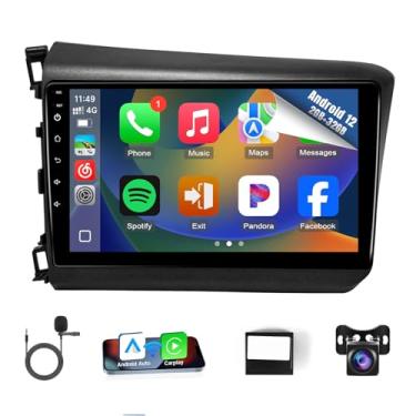 Imagem de Naifay Rádio automotivo para Honda Civic 2012 com carpaly sem fio e Android Auto, tela sensível ao toque de 22 cm para estéreo de carro Civic com GPS/Bluetooth/FM/câmera de reserva/WiFi/SWC (serve