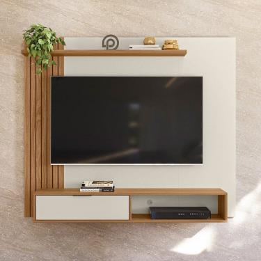 Imagem de Painel para Tv 65 Polegadas Ripado com Nichos Berlim Off White/Marrom
