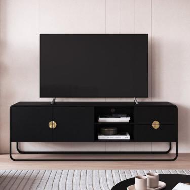 Imagem de Rack para Tv 65 Polegadas 180cm 2 Portas 2 Gavetas Orgânico Pé Metal Luna Nero/Preto