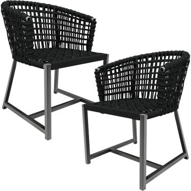 Imagem de Kit 02 Cadeiras Decorativas Para Área Gourmet Cozinha Corda Náutica Belize D04 Preto - Lyam Decor