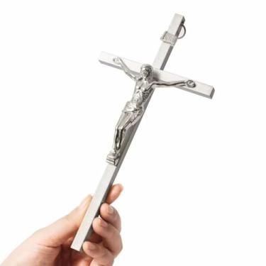Imagem de VINETEN Crucifixo de parede | Crucifixo de metal prateado | Decoração de parede cruzada para sua casa - 20,32 cm
