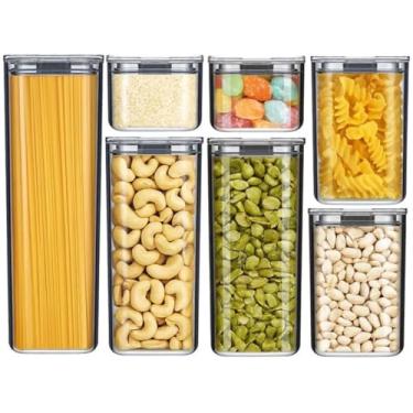 Imagem de Conjunto de Potes Herméticos, Tampa com Vedação, Empilháveis, Multiúso P/Armário Cozinha Despensa Macarrão Café Alimentos Açúcar, Kit Organizadores (Kit 7 Potes)