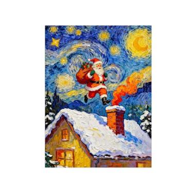 Imagem de Pinturas em tela Natal-Quadros Decoração de Parede-Telhado Noite Estrelada-Inverno Paisagens Impressões para Sala de Estar 60x80cm Sem Moldura
