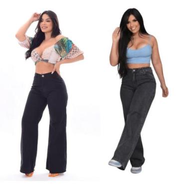 Imagem de Calça Wide Leg Marmorizada Cinza/Chumbo Feminina Jeans Premium cintura