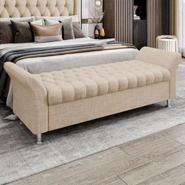 Imagem de Recamier Puff Estofado Queen 160 Cm ágata Linho Bege