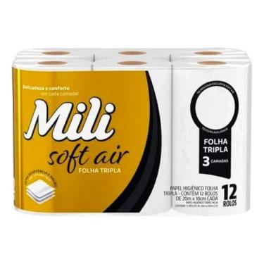 Imagem de Mili Soft Air Papel Higiênico Folha Tripla, 12 Rolos, 20m x 10cm Cada, 3 Camadas
