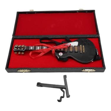 Imagem de Modelagem de Guitarra Elétrica Em Miniatura, Resistente Material de Madeira Em Miniatura de Madeira Com Stand e Estojo para Acessórios de Jardim de Fadas (18 Cm de preto)
