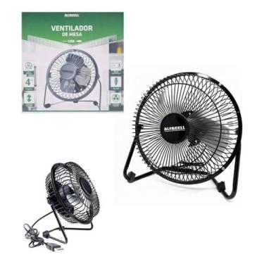 Imagem de Ventilador De Mesa Forte Metal Portátil Preto Mini Usb 4 Pás - Alfacel