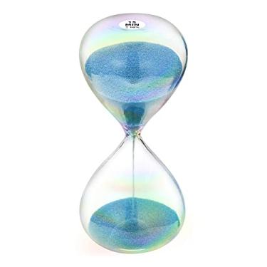 Imagem de Relógio Ampulheta de 15 minutos com areia azul celeste, relógio de areia grande de 15 minutos, Reloj de Arena 15 minutos, simples Biloba Puff Glass Sandglass, para casa, mesa, escritório decorativo