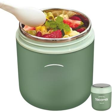 Imagem de Pote Térmico 530ml Aço Inox Premium com Colher para Marmita e Alimentos, Conserva Sopa, Frutas e Comida Quente ou Fria por 12h, BPA Free - Verde ou Azul