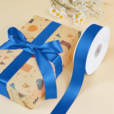 Imagem de 2,5 cm x 50 metros fita azul royal, fitas de cetim azul real para embrulho de presente de Natal, buquê de flores, artesanato, fabricação de laços de cabelo, decoração de festa de casamento