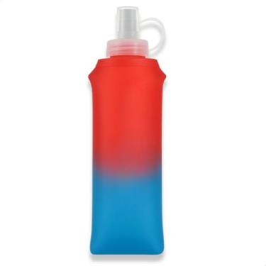 Imagem de Garrafa De água Corrida Flexível Dobravel De Silicone Para Academia Soft Water Bag TPU Folding Flask 500ML(Azul com Vermelho,500ml)