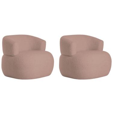 Imagem de Kit 2 Poltronas Decorativa Sala De Estar Recepção Suiça Linho - Amarena Móveis Cor Rosê