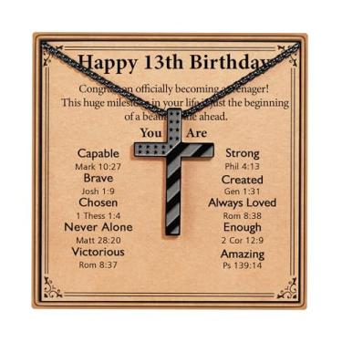 Imagem de ESPVO Presentes de feliz aniversário para meninos de 9 a 16 anos, colar de cruz de aço inoxidável 316L, joias religiosas cristãs, presentes para filho, sobrinho, neto, crianças adolescentes de 45 a 5
